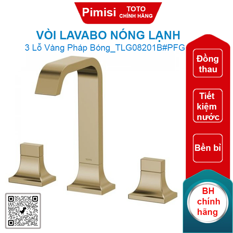 Vòi lavabo Toto TLG08201B#PFG nóng lạnh 3 lỗ vàng pháp bóng