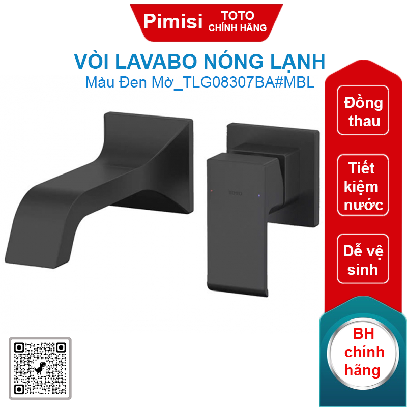 Vòi lavabo Toto TLG08307BA#MBL nóng lạnh âm tường đen mờ