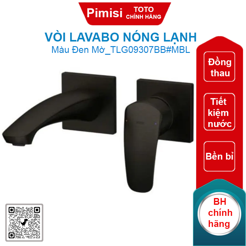 Vòi lavabo Toto TLG09307BB#MBL nóng lạnh âm tường đen mờ
