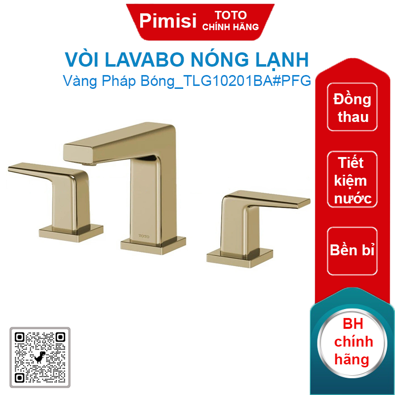 Vòi lavabo Toto TLG10201BA#PFG nóng lạnh 3 lỗ vàng pháp bóng