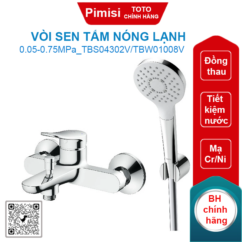 Vòi sen tắm TOTO TBS04302V/TBW01008V nóng lạnh