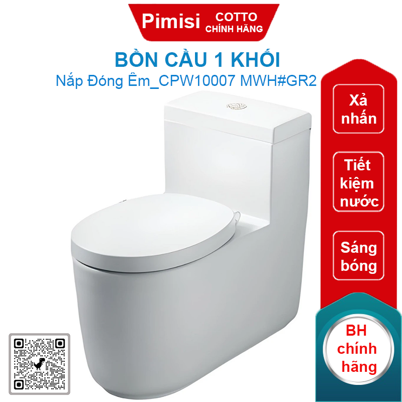 Bồn cầu COTTO CPW10007 MWH#GR2 1 khối xả nhấn Quil