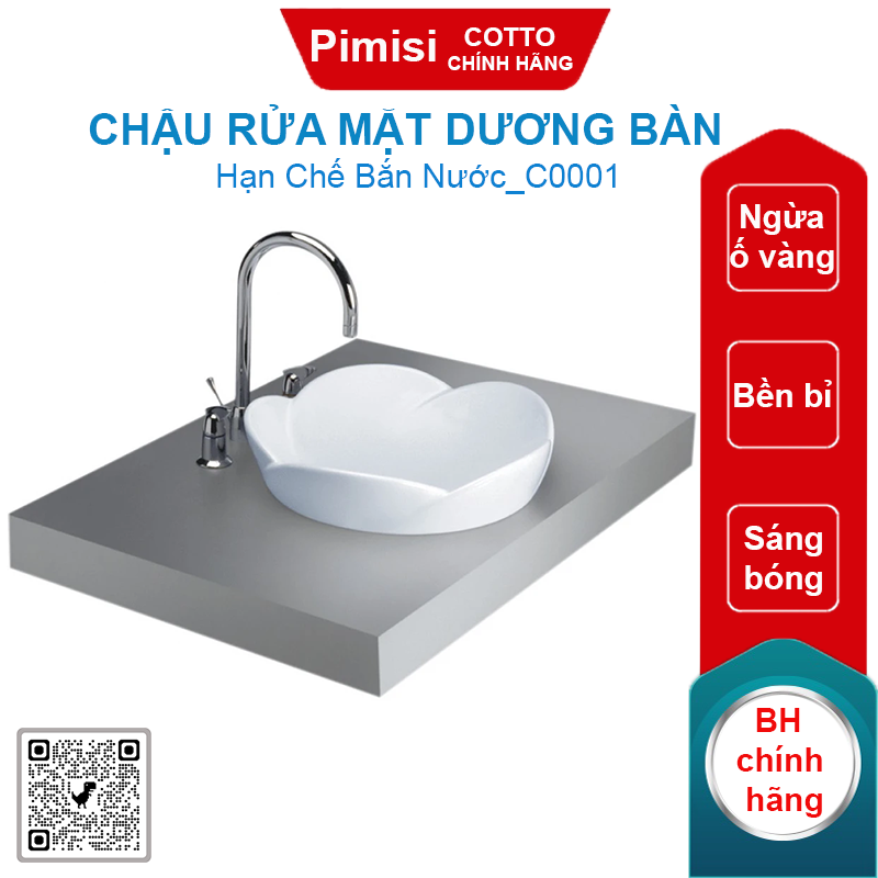 Chậu rửa mặt COTTO C0001 dương bàn Fleur