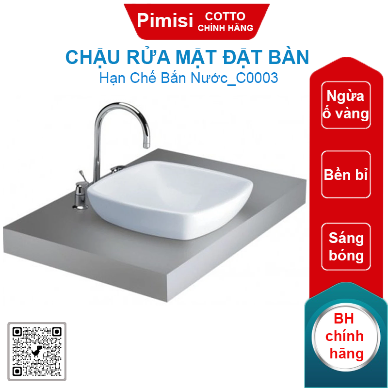 Chậu rửa mặt COTTO C0003 đặt bàn Tess