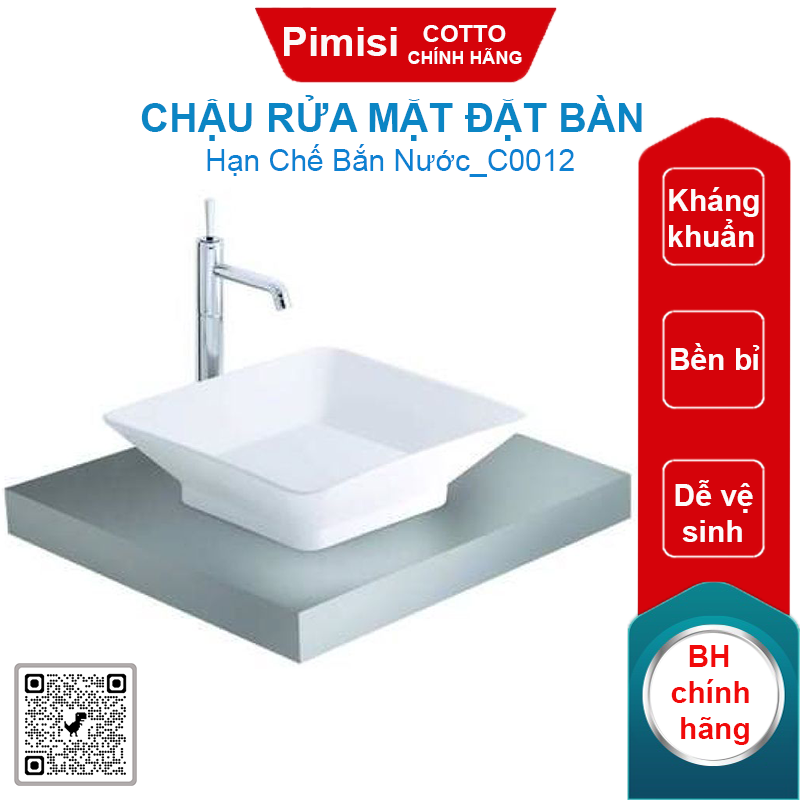 Chậu rửa mặt COTTO C0012 đặt bàn Best vuông