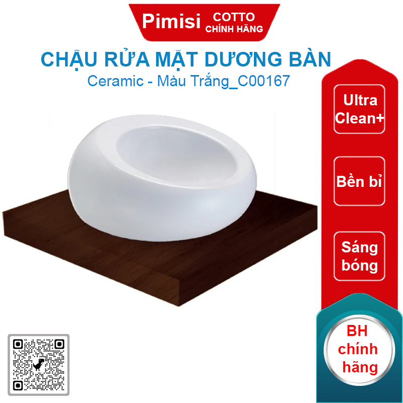 Chậu rửa mặt COTTO C00167 dương bàn Pearl