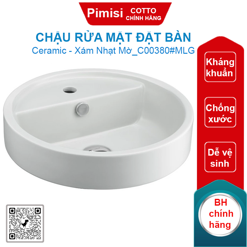 Chậu rửa mặt COTTO C00380#MLG đặt bàn màu xám mờ