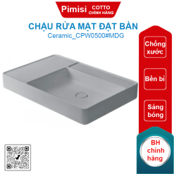 Chậu rửa mặt COTTO CPW0500#MDG đặt bàn 750x500 mm Quil