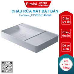 Chậu rửa mặt COTTO CPW0501#MWH đặt bàn 750x500 mm Quil