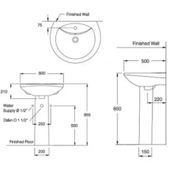 Alternative view of Chậu lavabo COTTO C0107/C411 Alice chân dài