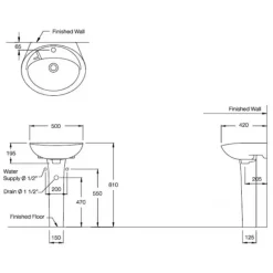 Alternative view of Chậu lavabo COTTO C013/C404 Kensington 20 chân dài