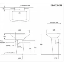 Alternative view of Chậu lavabo COTTO C01467/C4116 Hercules chân dài