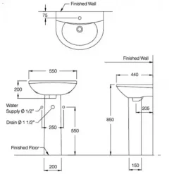 Alternative view of Chậu lavabo COTTO C014/C411 Wendy chân dài