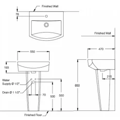 Alternative view of Chậu lavabo COTTO C01517/C4150 Tetragon chân dài