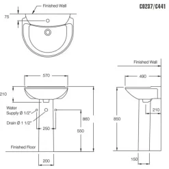 Alternative view of Chậu lavabo COTTO C0237/C411 Sasha chân dài