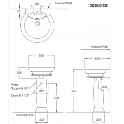 Alternative view of Chậu lavabo COTTO C0285/C4285 Alpha chân dài