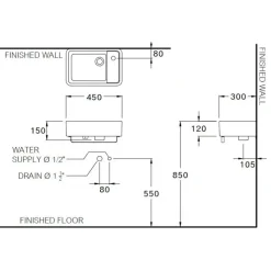 Alternative view of Chậu rửa mặt treo tường COTTO C00657 450x300 mm Nhỏ