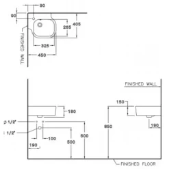 Alternative view of Chậu rửa mặt treo tường COTTO C04017 Space-Corner