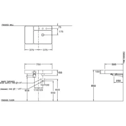 Alternative view of Chậu rửa mặt treo tường COTTO C0455 Patchwork