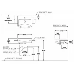 Alternative view of Chậu rửa mặt COTTO C02427 Tetragon bán âm bàn