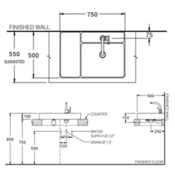 Alternative view of Chậu rửa mặt COTTO CPW0500#MDG đặt bàn 750x500 mm Quil