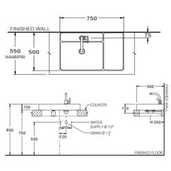 Alternative view of Chậu rửa mặt COTTO CPW0501#MDG đặt bàn 750x500 mm Quil