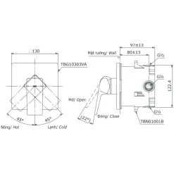 Alternative view of Van điều chỉnh TOTO TBG10303VA/TBN01001B sen âm tường 1 đường nước