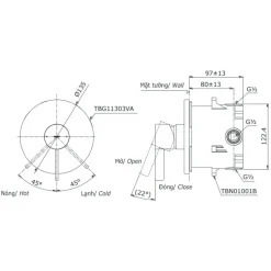 Alternative view of Van điều chỉnh TOTO TBG11303V/TBN01001B sen âm tường 1 đường nước