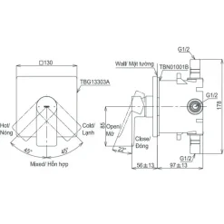 Alternative view of Van điều chỉnh TOTO TBG13303A/TBN01001B sen âm tường 1 chế độ