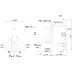 Alternative view of Van điều chỉnh TOTO TBG13304A/TBN01001B sen âm tường chuyển hướng 2 chế độ