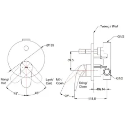 Alternative view of Van điều chỉnh nóng lạnh TOTO TBS03304B kèm nút chuyển hướng