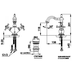 Alternative view of Vòi lavabo COTTO CT2220C18#GR Glamis nóng lạnh màu vàng