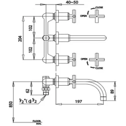 Alternative view of Vòi lavabo COTTO CT237C16 nóng lạnh Cross gắn tường