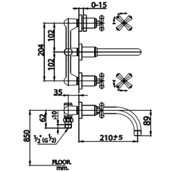 Alternative view of Vòi lavabo COTTO CT237C34WD nóng lạnh Remeniscences gắn tường