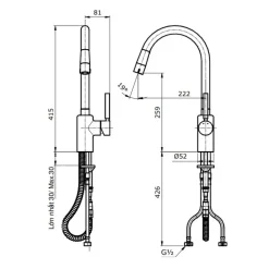 Alternative view of Vòi bếp TOTO TX608KNBR nóng lạnh đầu rút dây