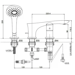 Alternative view of Vòi sen bồn tắm TOTO TBG01305BC#MBL gật gù 3 lỗ màu đen mờ