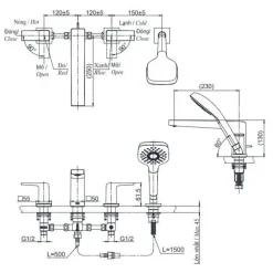 Alternative view of Vòi sen bồn tắm TOTO TBG10202A 4 lỗ kèm tay sen