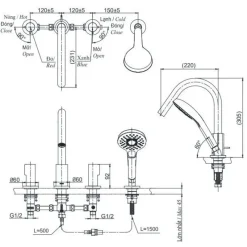 Alternative view of Vòi sen bồn tắm TOTO TBG11202A 4 lỗ
