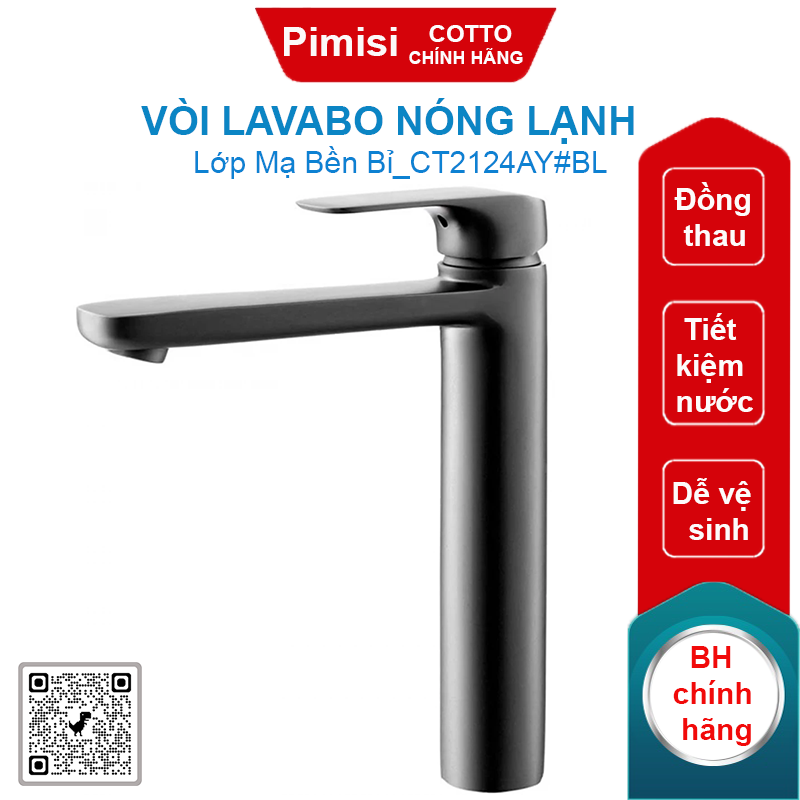 Vòi lavabo COTTO CT2124AY#BL Scirocco thân cao nóng lạnh màu đen