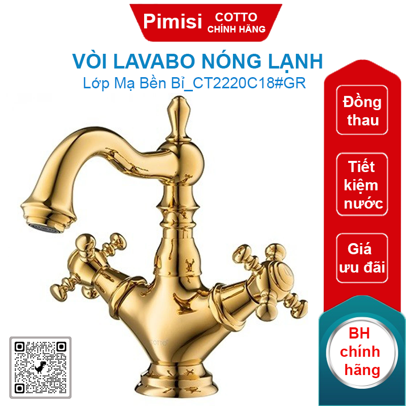 Vòi lavabo COTTO CT2220C18#GR Glamis nóng lạnh màu vàng