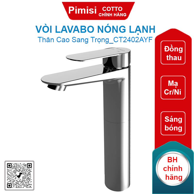 Vòi lavabo COTTO CT2402AYF WALTZ thân cao nóng lạnh
