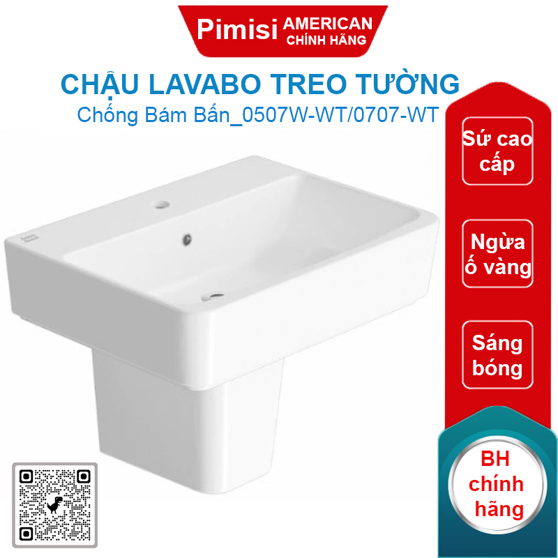 Chậu lavabo American Standard 0507W-WT/0707-WT Acacia E treo tường chân ngắn