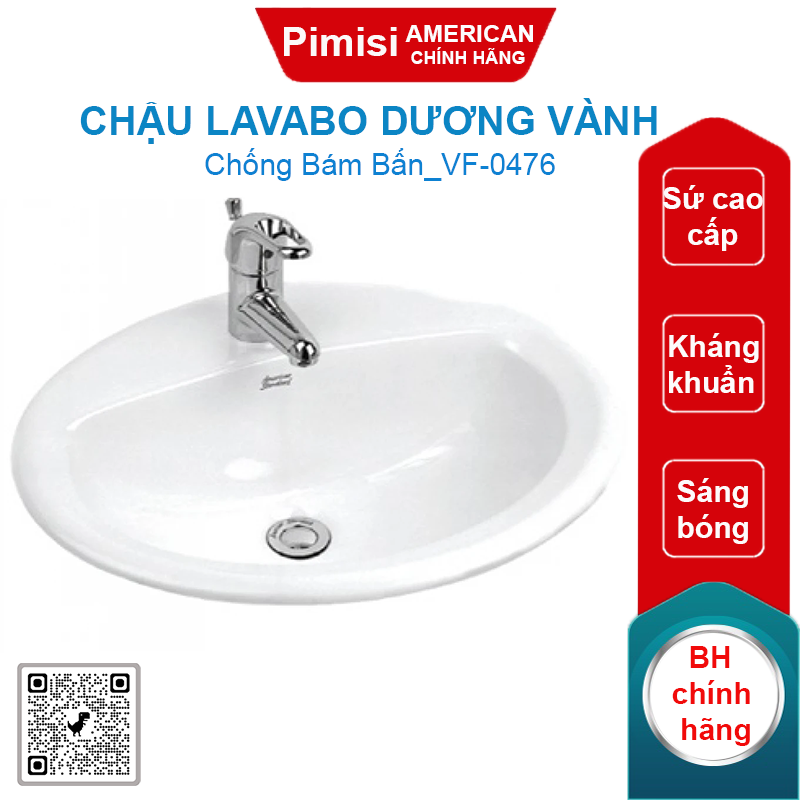 Chậu lavabo American Standard VF-0476 (VF0476) Aqualyn dương vành