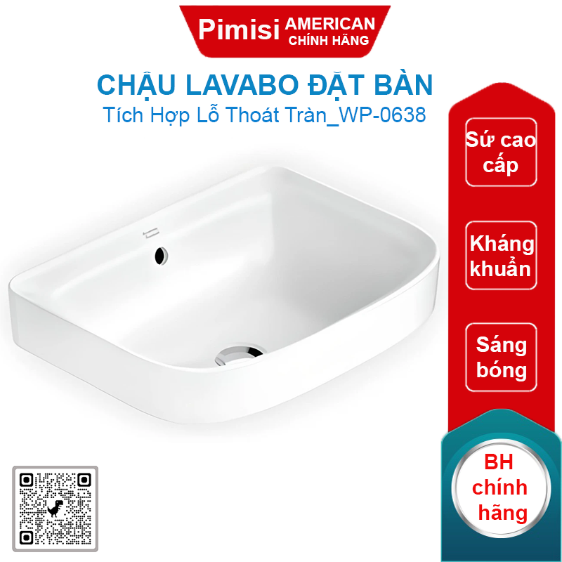 Chậu lavabo American Standard WP-0638 (WP0638) đặt bàn 499x380 mm