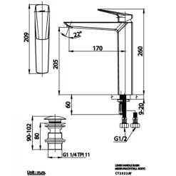 Alternative view of Vòi lavabo COTTO CT2322AY Essentia nóng lạnh thân cao
