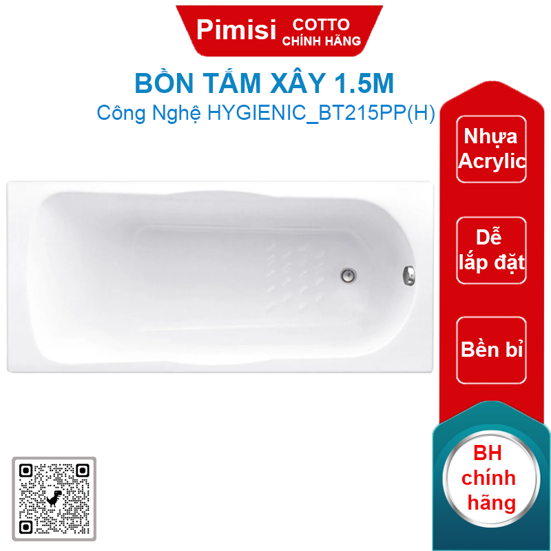 Bồn tắm xây Cotto BT215PP(H) 1.5M Donna