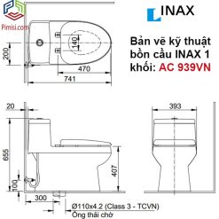 Bản vẽ kỹ thuật bồn cầu 1 khối INAX AC 939VN
