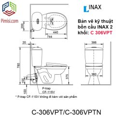 Bản vẽ kỹ thuật bồn cầu 2 khối INAX C 306VPTN