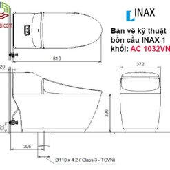 Bản vẽ kỹ thuật bồn cầu 1 khối INAX AC 1032VN