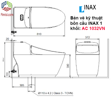 Bản vẽ kỹ thuật bồn cầu 1 khối INAX AC 1032VN